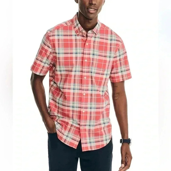 Nautica navy and white gingham button down shirt sz S - Picture 8 of 11